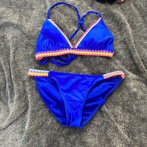 Target blue swimsuit set with colored stitching size M bottom size S top